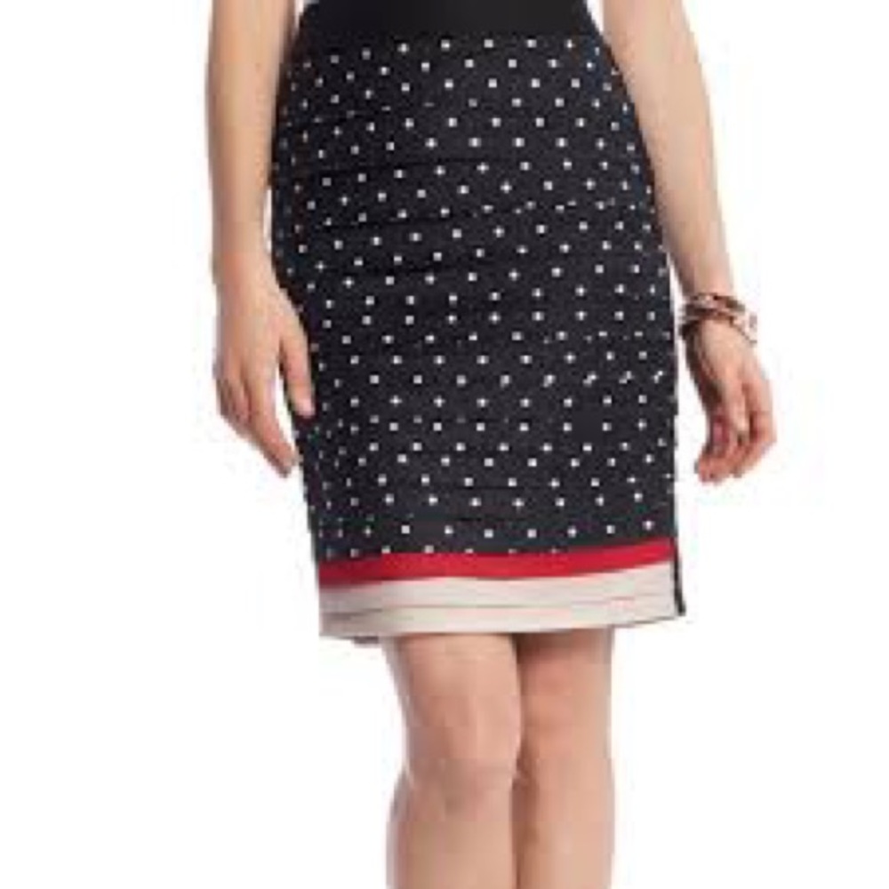 White House Black Market Layered Polka Dot Pencil Skirt Sz 4 NWOT